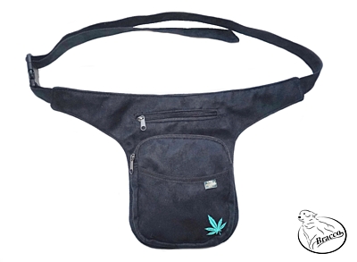 Bracco Hip Bag, waist bag or over shoulder bag - turquoise, cannabis leaf
