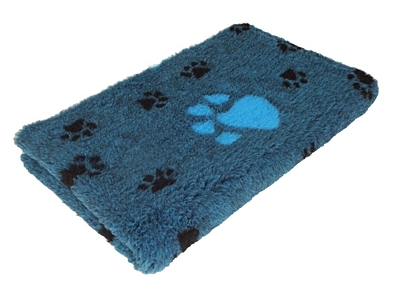 Blanket for the dog, Vetbed Premium quality 30 mm, paw motif petrol Color- paw black / blue, various sizes