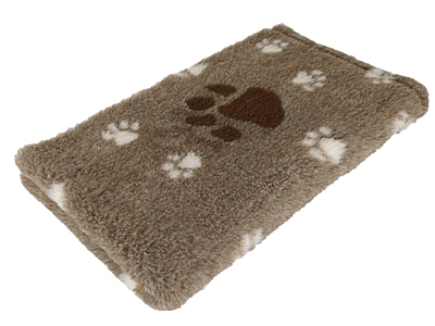 Blanket for the dog, Vetbed Premium quality 30 mm, beige - paw motif brown / white, various sizes