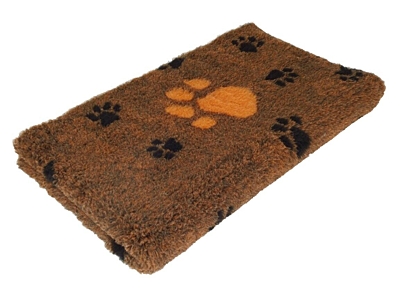 Blanket for the dog, Vetbed Premium quality 30 mm, brown - paw motif black / orange, various sizes